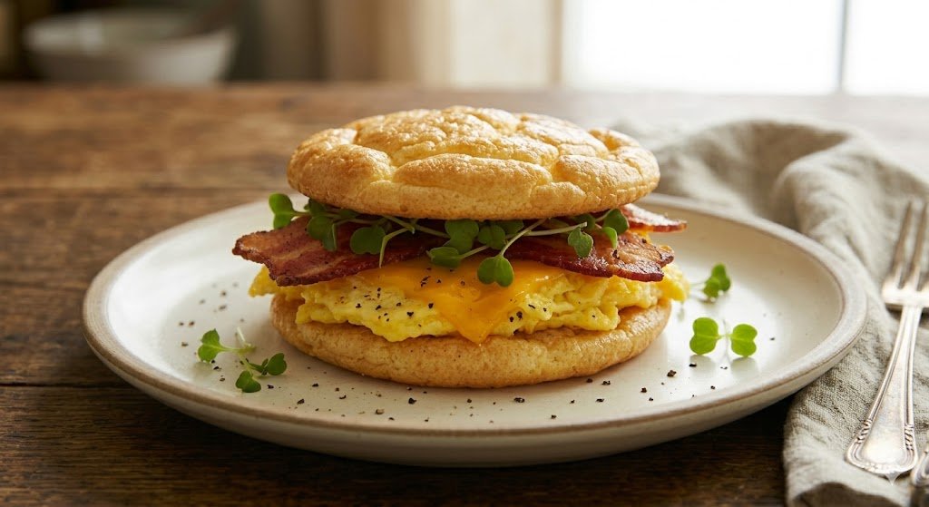 Cloud bread breakfast sandwich